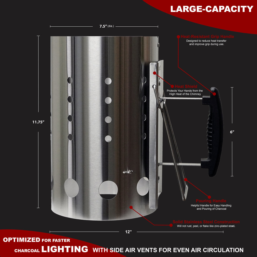 Charcoal Chimney Starter--Stainless Steel
