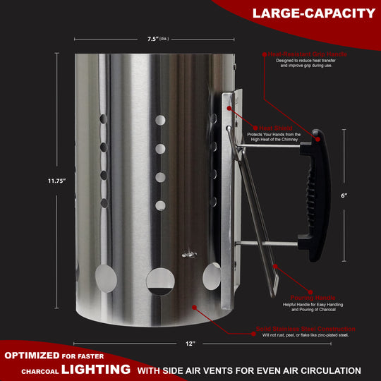 Charcoal Chimney Starter--Stainless Steel